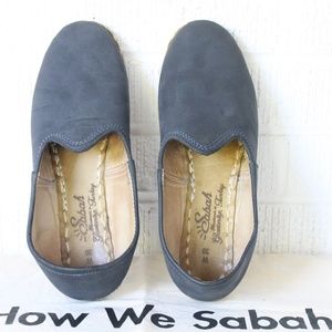 Sabah Flats Turkish Nubuck Leather Women 39 / 8  Baleen Blue